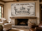 Farmhouse canvas wall art detail – personalized family name print