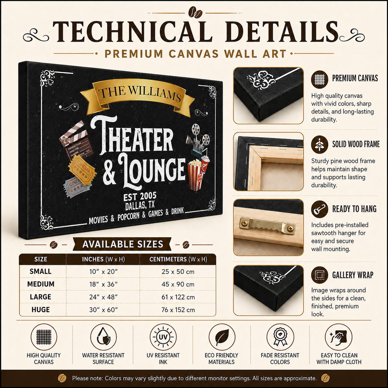 Personalized movie room canvas – custom name home cinema decor