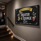 Personalized canvas theater lounge sign – custom name home cinema wall art