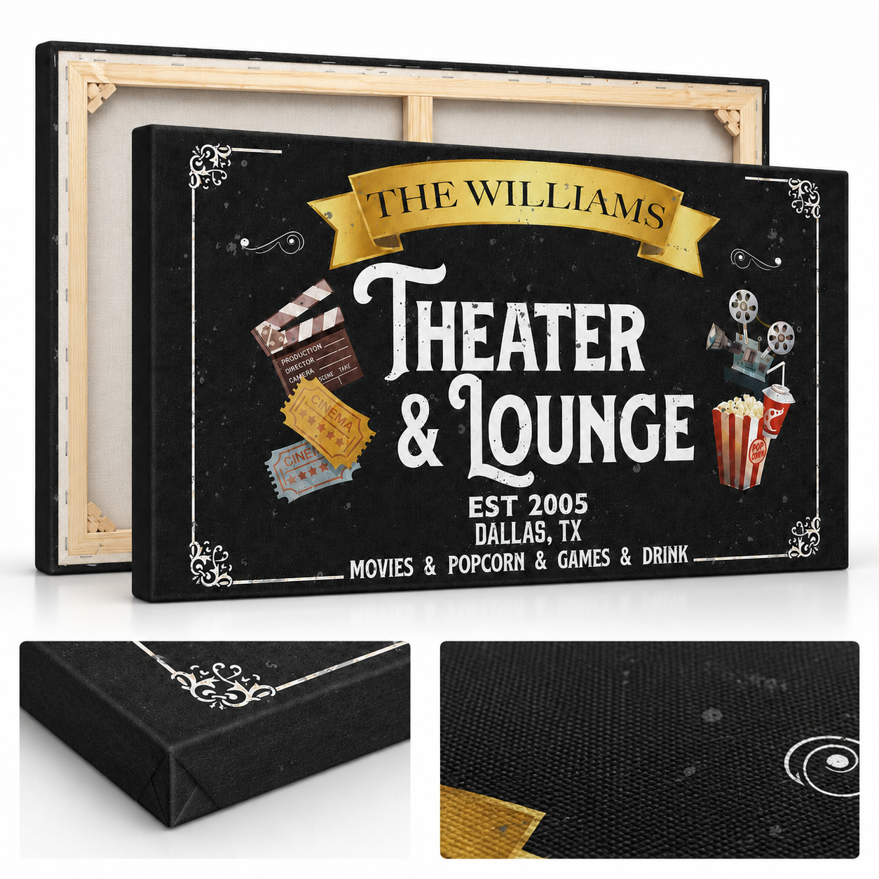 Custom home theater canvas sign – personalized man cave gift for dad