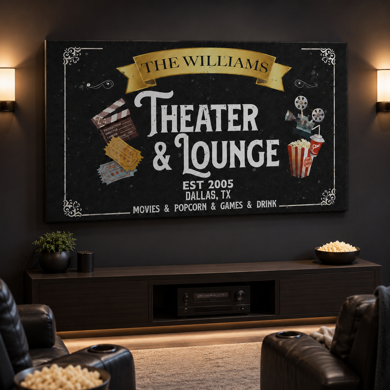 Custom home theater canvas – personalized movie room decor