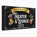 Theater lounge canvas wall art detail – personalized name print