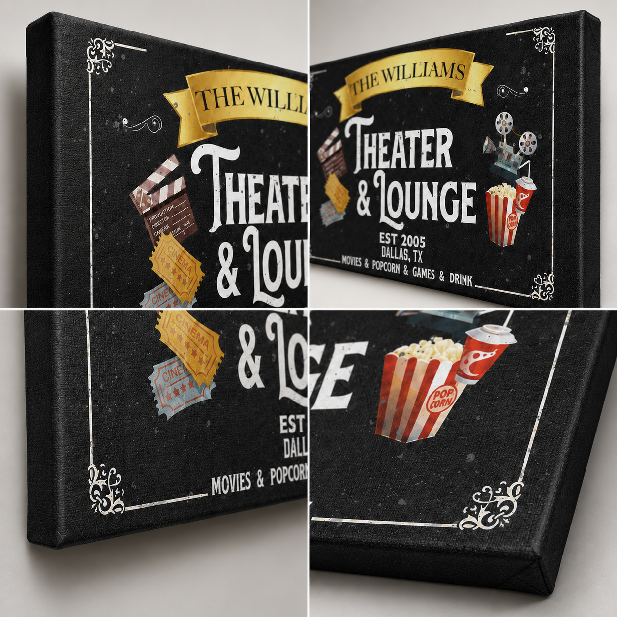 Theater lounge canvas print detail – personalized wall art