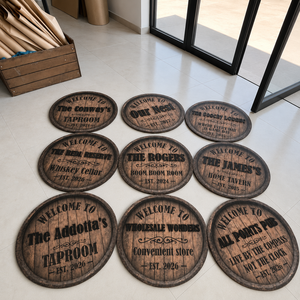 Whiskey Barrel Family Name Sign