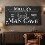 Man cave canvas print detail – personalized name wall decor