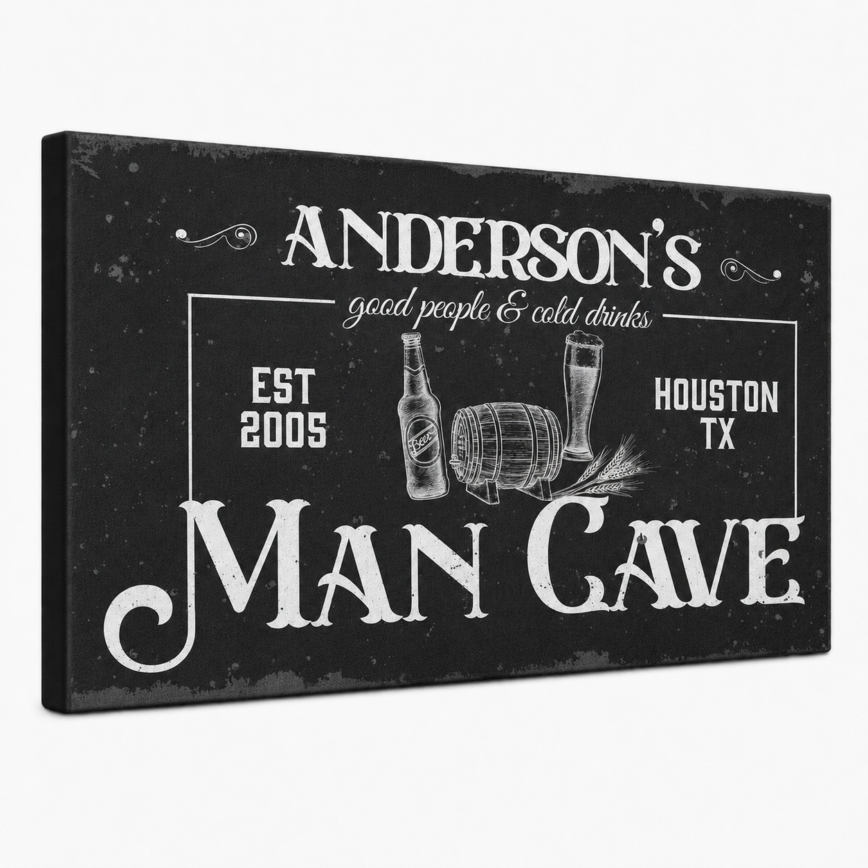 Custom man cave canvas – personalized lounge and bar corner decor
