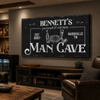 Personalized canvas man cave sign – custom name wall art gift for dad