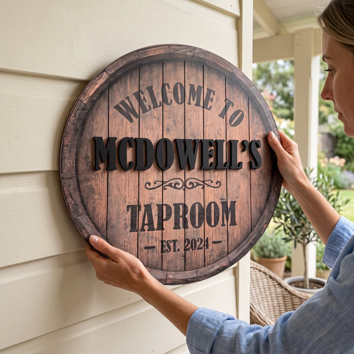 Whiskey Barrel Family Name Sign