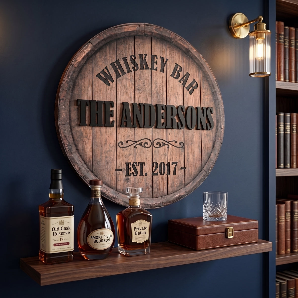 Whiskey Barrel Family Name Sign
