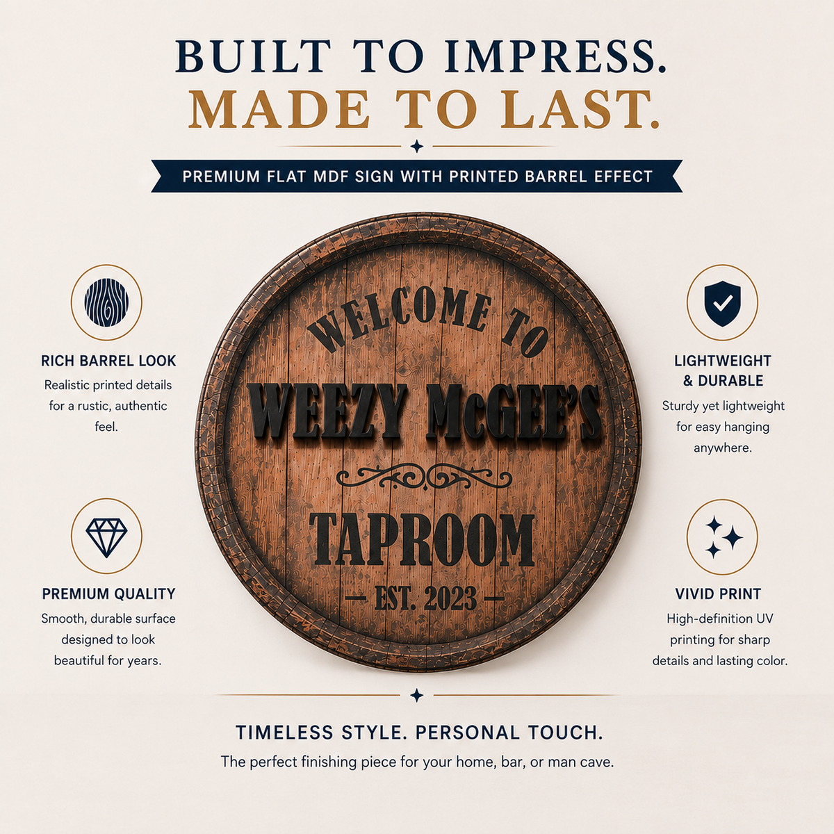 Whiskey Barrel Family Name Sign