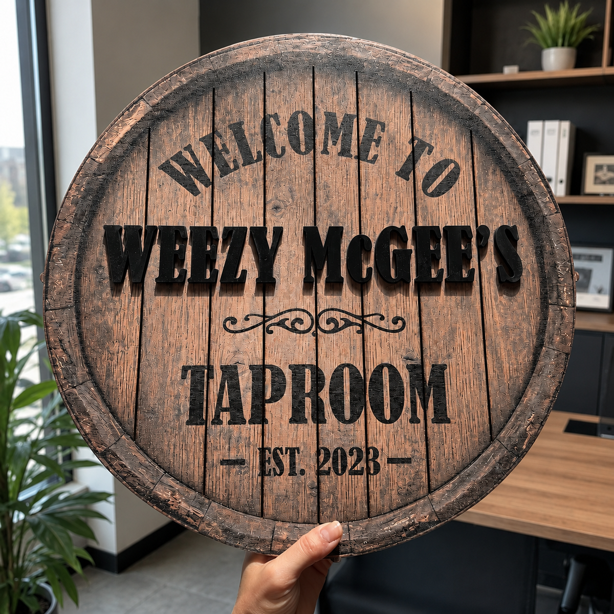 Whiskey Barrel Family Name Sign