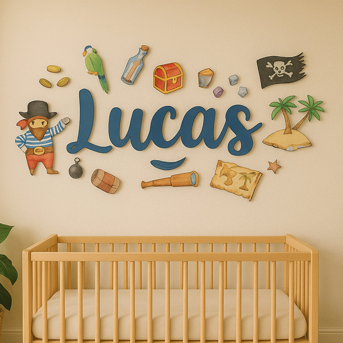 Pirate island nursery name sign , personalized kids room decor