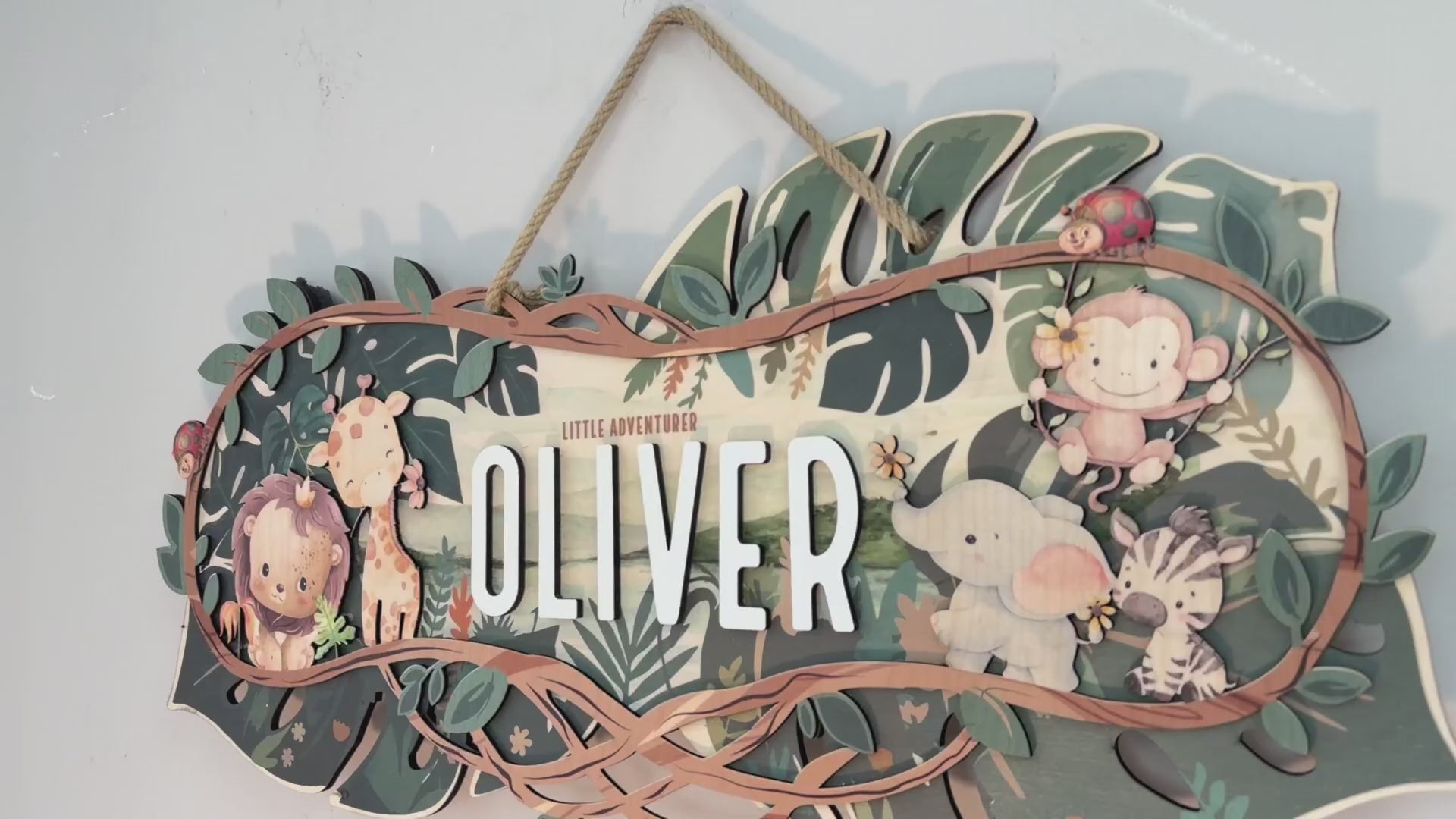 Personalized Nursery Name Sign – Custom 3D Wood Safari Jungle Design, Baby Shower Gift