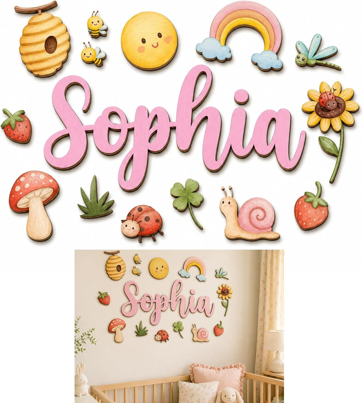 Personalized Rainbow Nursery Name Sign, customized with your text and made to order
