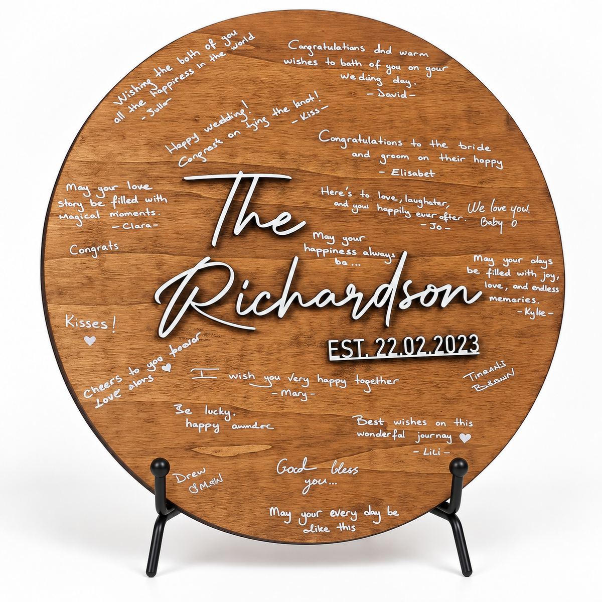 Personalized Round Wedding Guest Book Sign, customized with your text and made to order