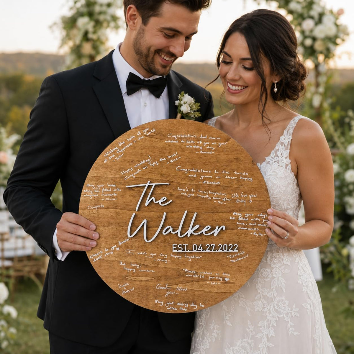 Round Wedding Guest Book Sign, personalized design, view 2