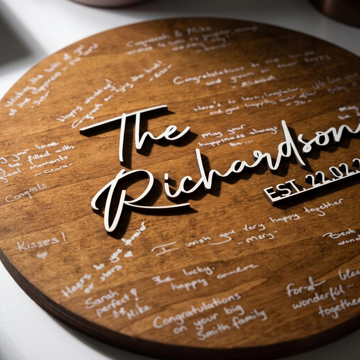 Round Wedding Guest Book Sign, personalized design, view 3