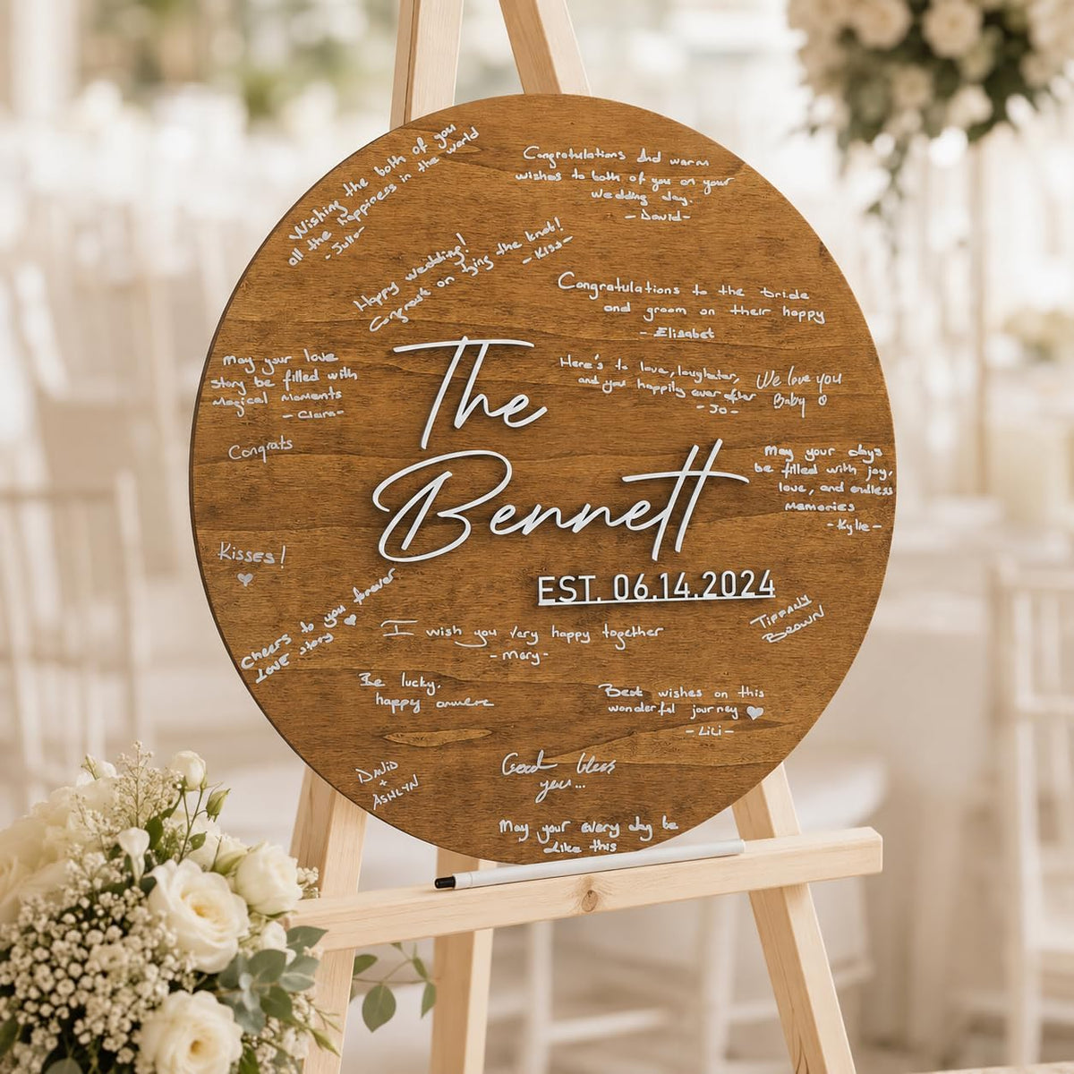 Round Wedding Guest Book Sign, personalized design, view 4