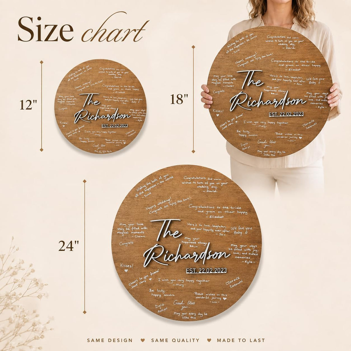 Round Wedding Guest Book Sign, personalized design, view 5