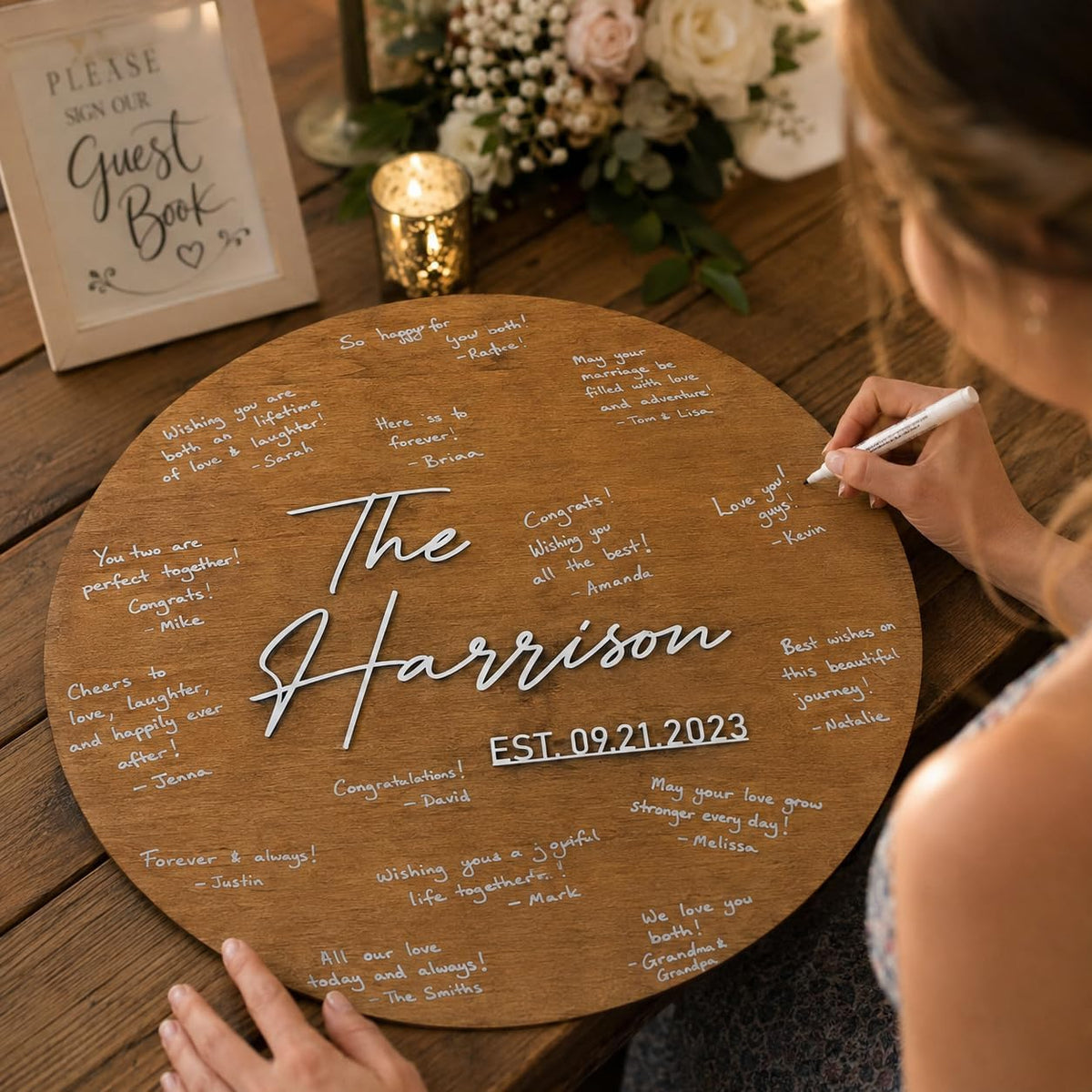 Round Wedding Guest Book Sign, personalized design, view 6