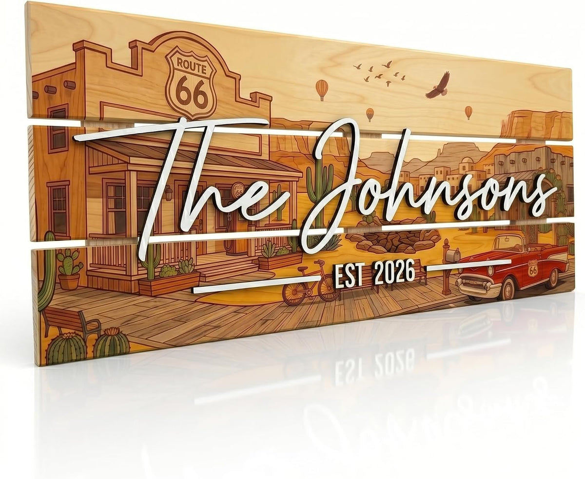 Personalized Route 66 Family Name Sign, customized with your text and made to order