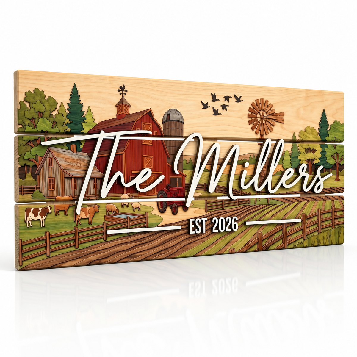 Personalized Rustic Barn Family Name Sign, customized with your text and made to order
