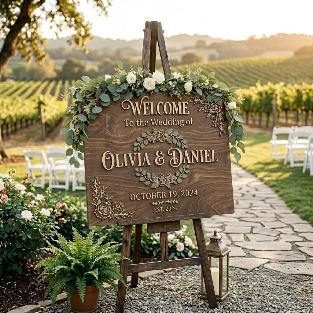 Rustic Wreath Wedding Welcome Sign