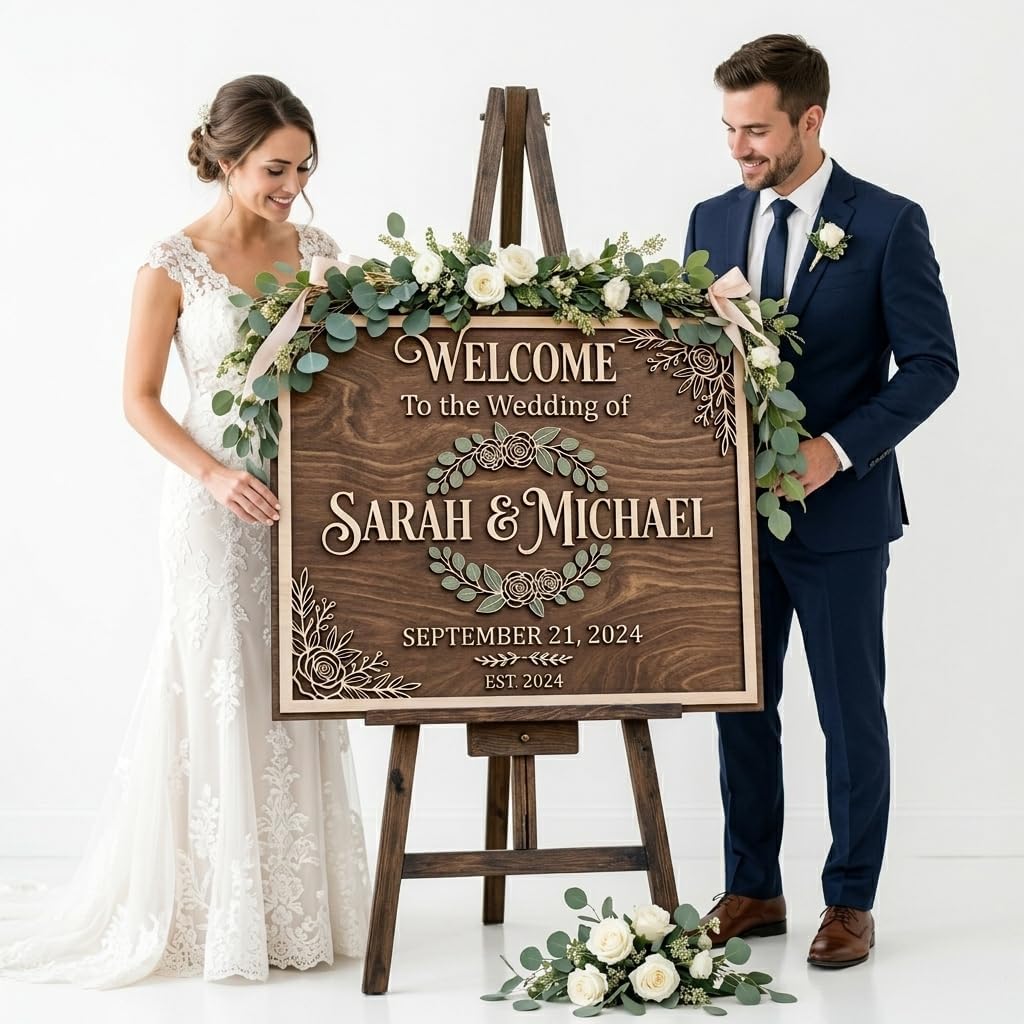 Rustic Wreath Wedding Welcome Sign
