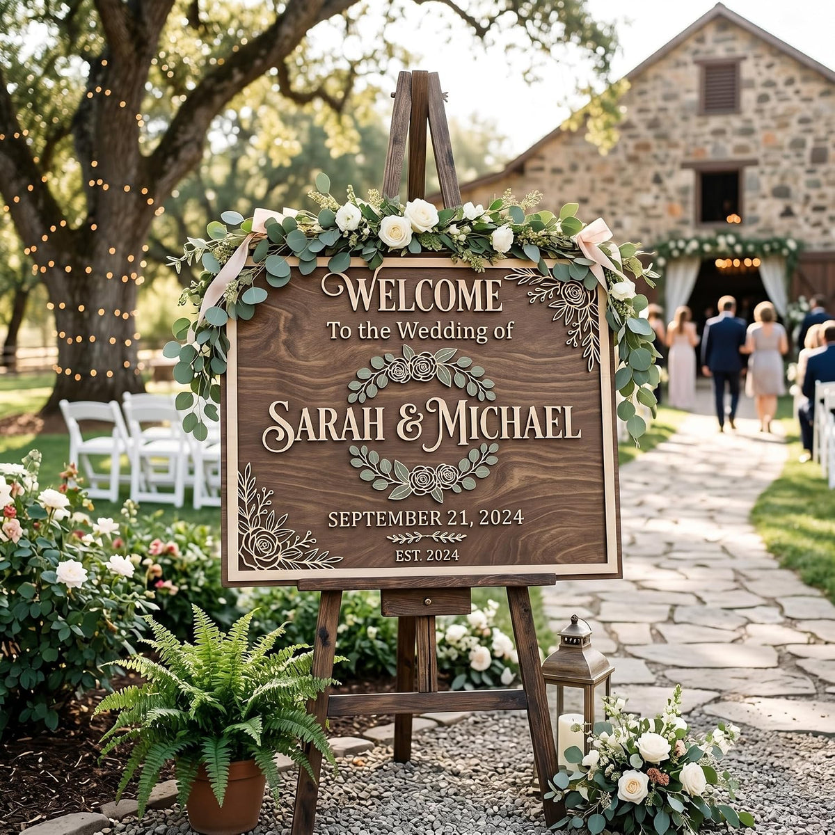 Rustic Wreath Wedding Welcome Sign