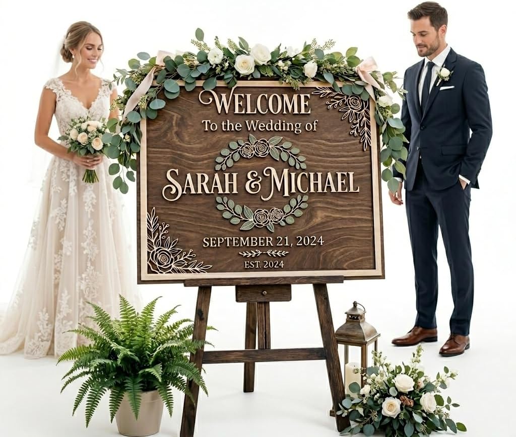 Rustic Wreath Wedding Welcome Sign