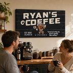 Personalized coffee bar canvas – custom name kitchen corner gift