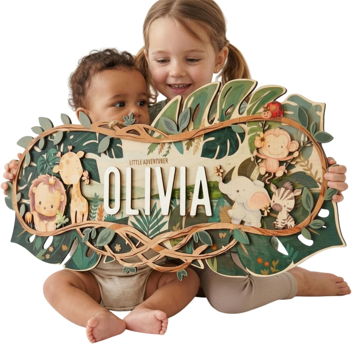 Personalized Safari Nursery Name Sign, customized with your text and made to order