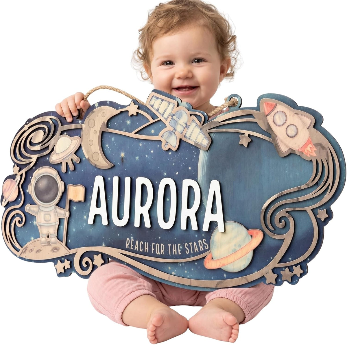 Space Explorer Nursery Name Sign, personalized design, view 2