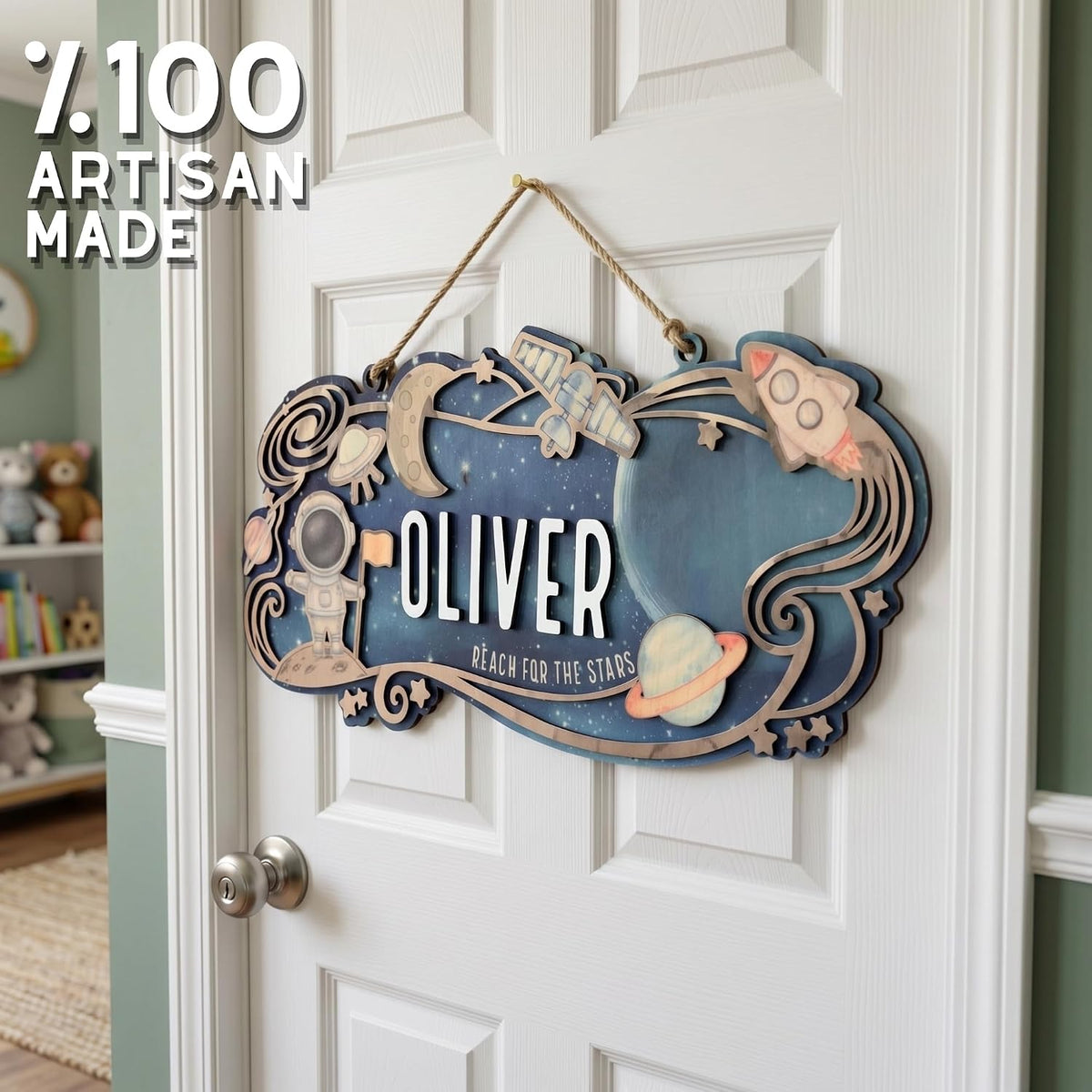 Space Explorer Nursery Name Sign, personalized design, view 4