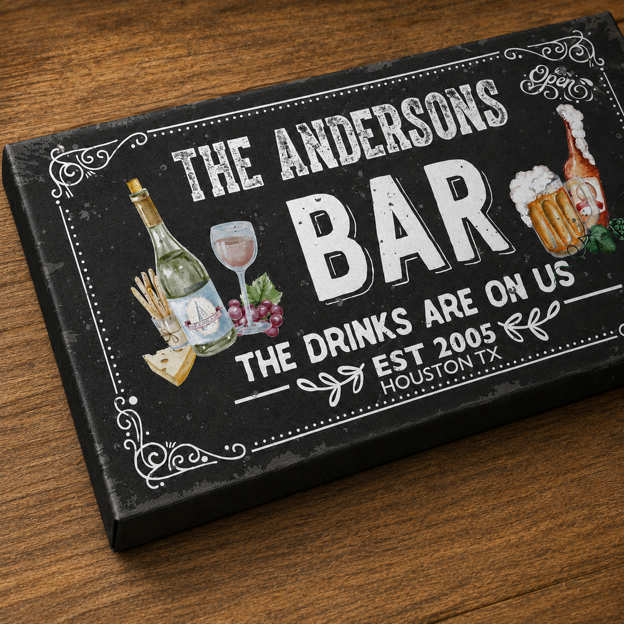 Bar canvas print tabletop detail – 25x50 personalized wall art
