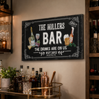 Personalized bar canvas print – custom family name home bar gift