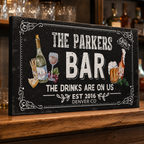 Personalized canvas bar sign with custom name and date – home bar wall art