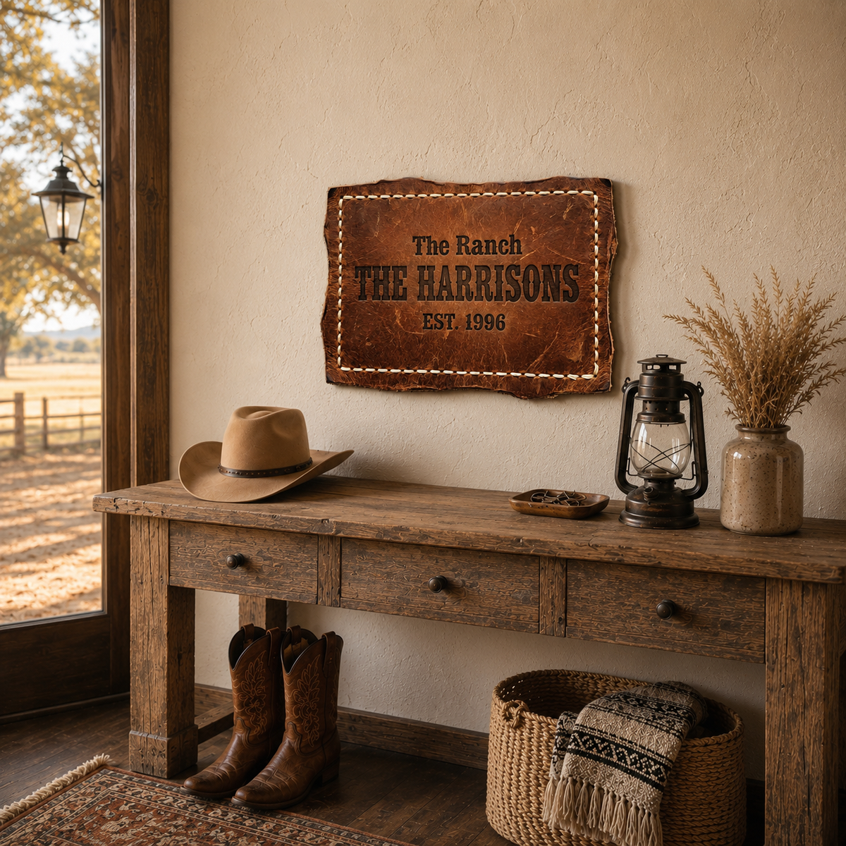 Western Leather Family Name Sign
