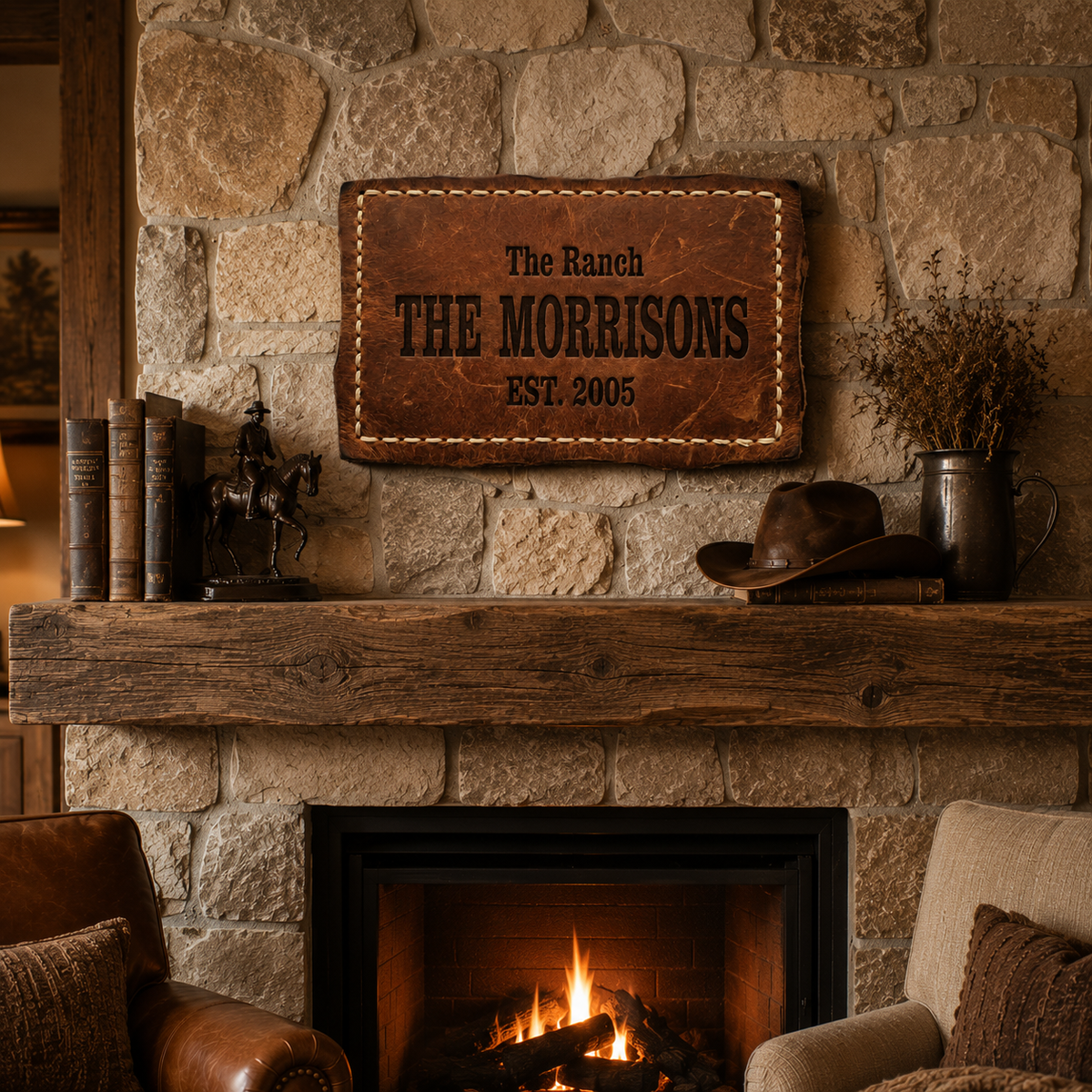 Western Leather Family Name Sign