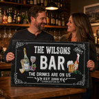 Custom home bar canvas sign for couples – personalized man cave decor