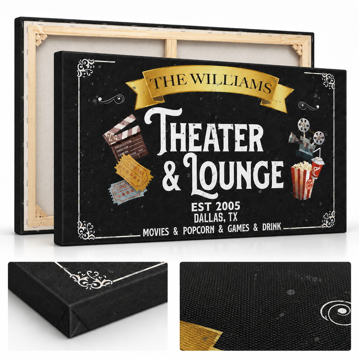 Custom home theater canvas sign , personalized man cave gift for dad