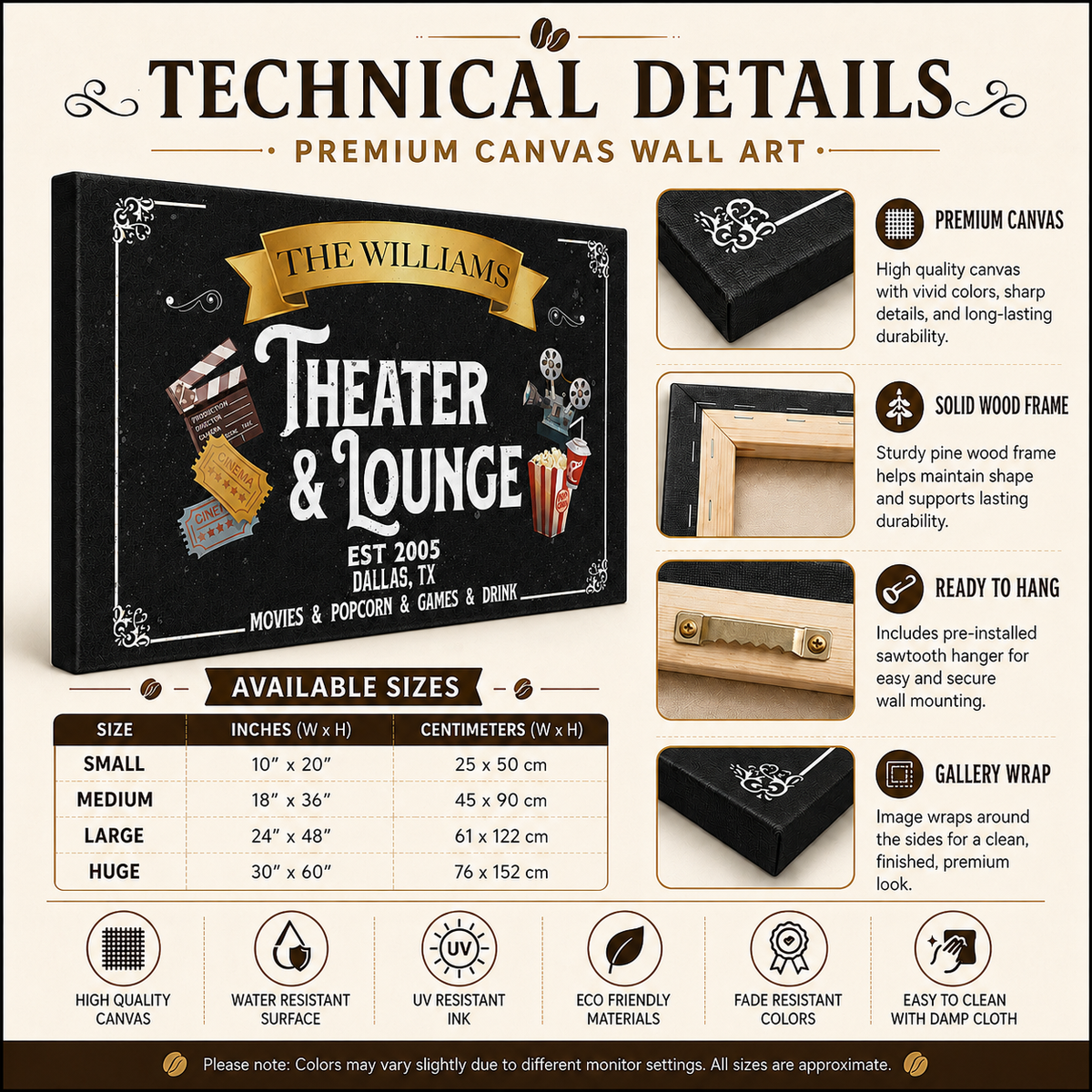 Personalized movie room canvas , custom name home cinema decor