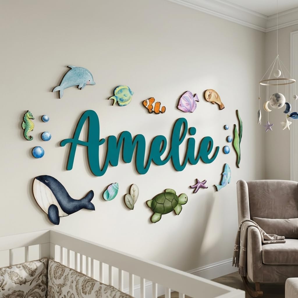 Under the Sea Nursery Name Sign, personalized design, view 5