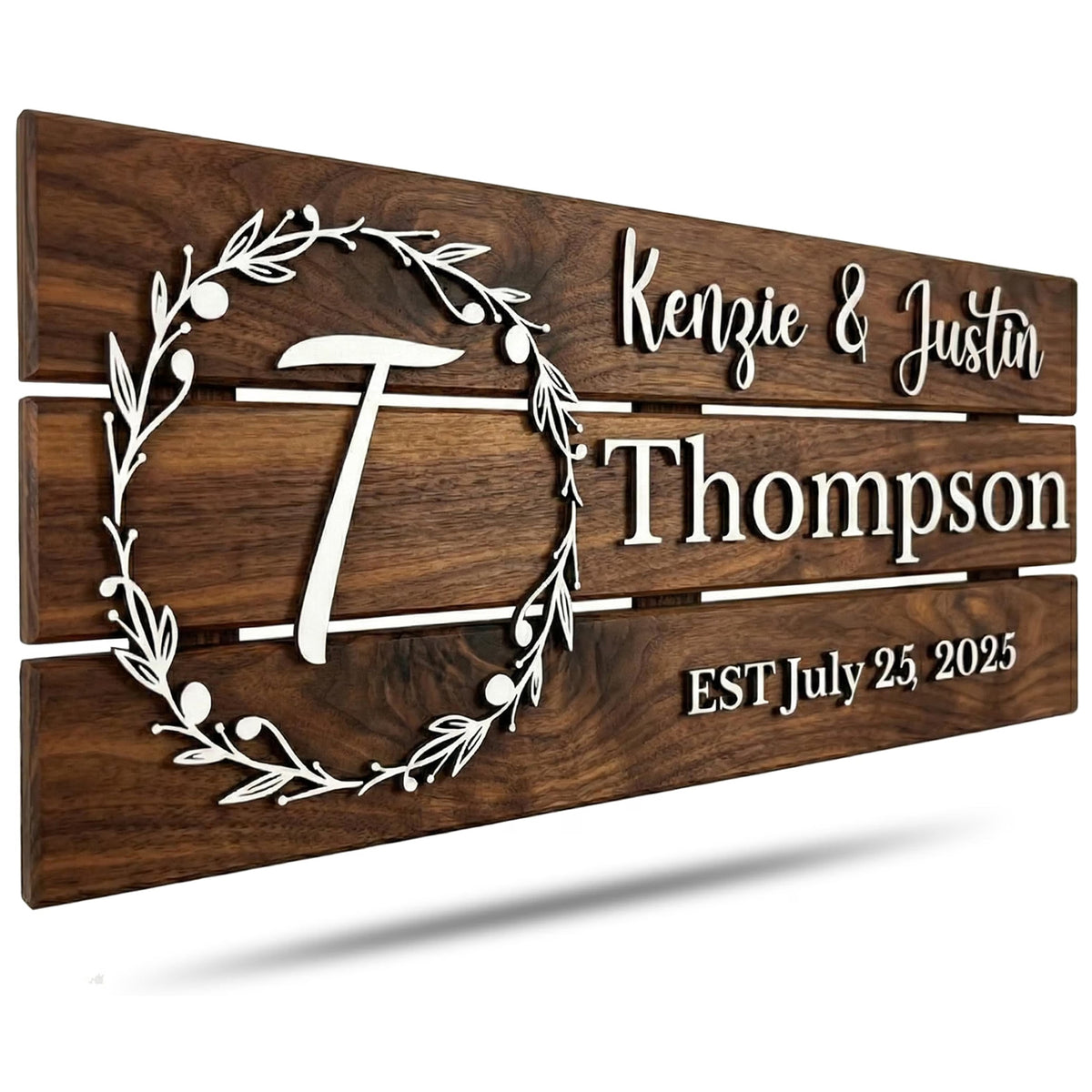 Personalized Walnut Monogram Sign, customized with your text and made to order