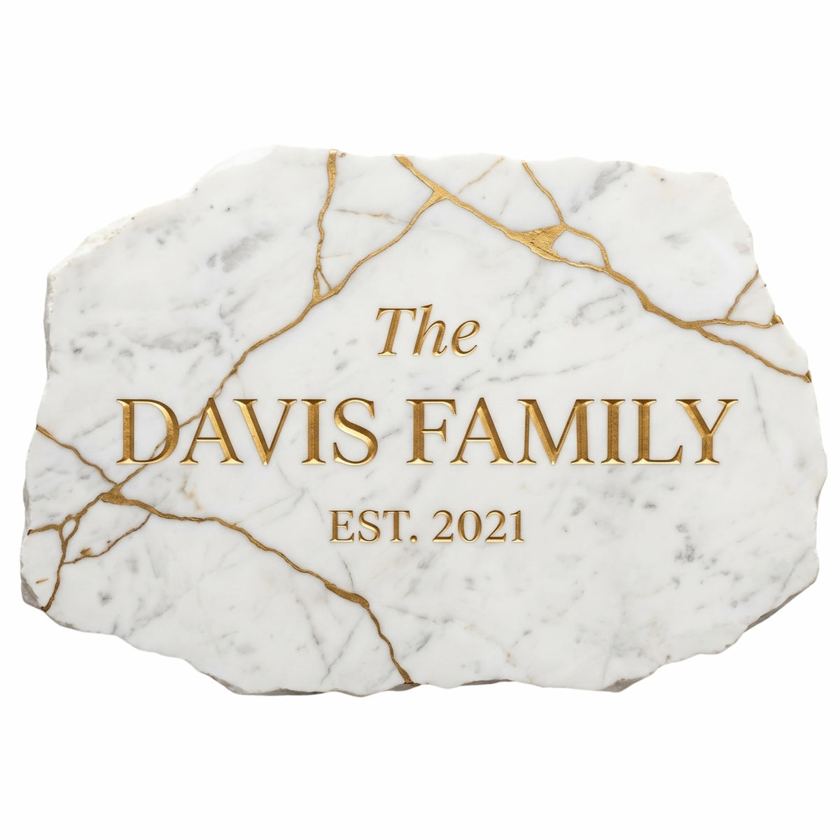 Personalized gold marble wood wall art with custom family name for entryway decor