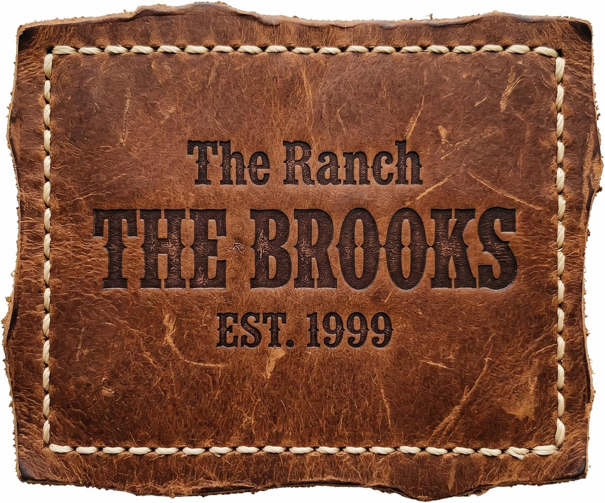 Personalized Western Leather Family Name Sign, customized with your text and made to order