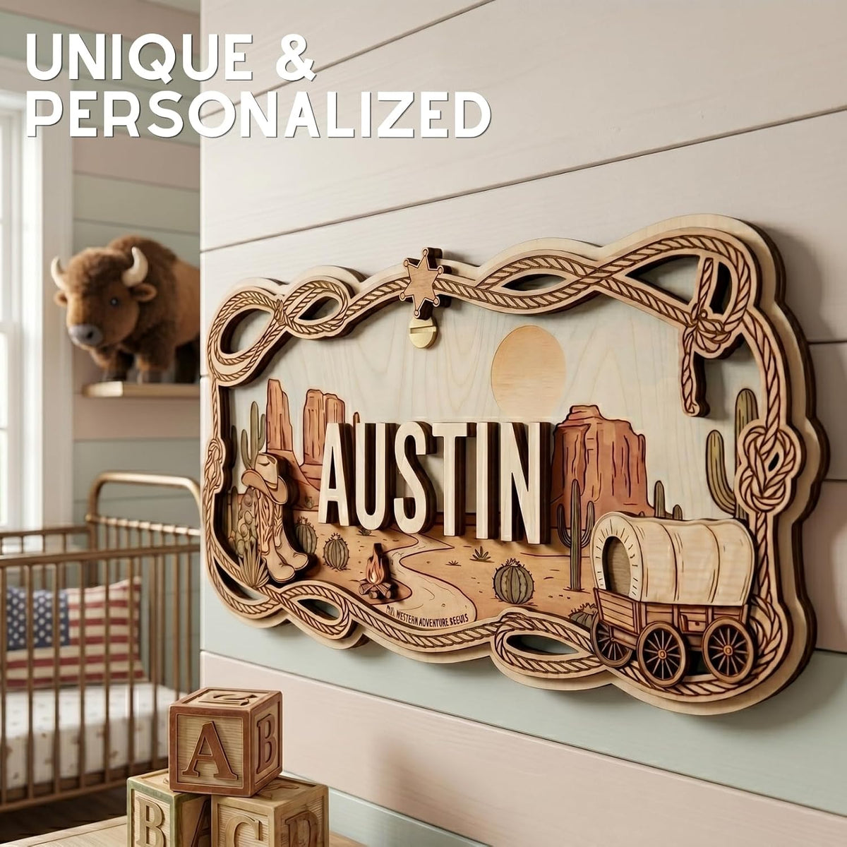 Western Nursery Name Sign, personalized design, view 4