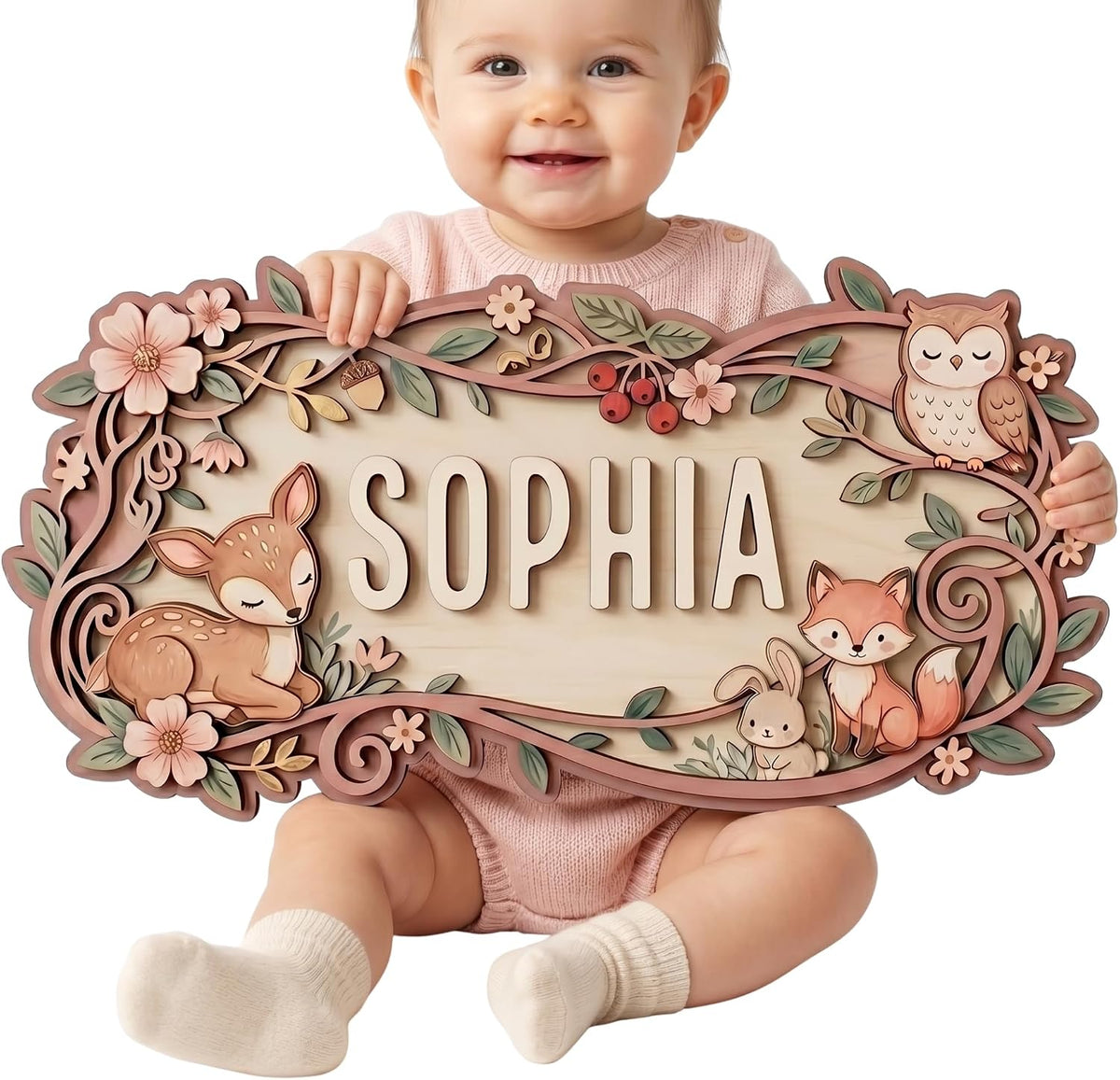 Personalized Woodland Nursery Name Sign, customized with your text and made to order